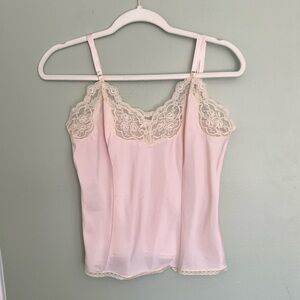 Vintage 80s 90s Barbizon Pale Pink Lace Trim Tank Top or Camisole